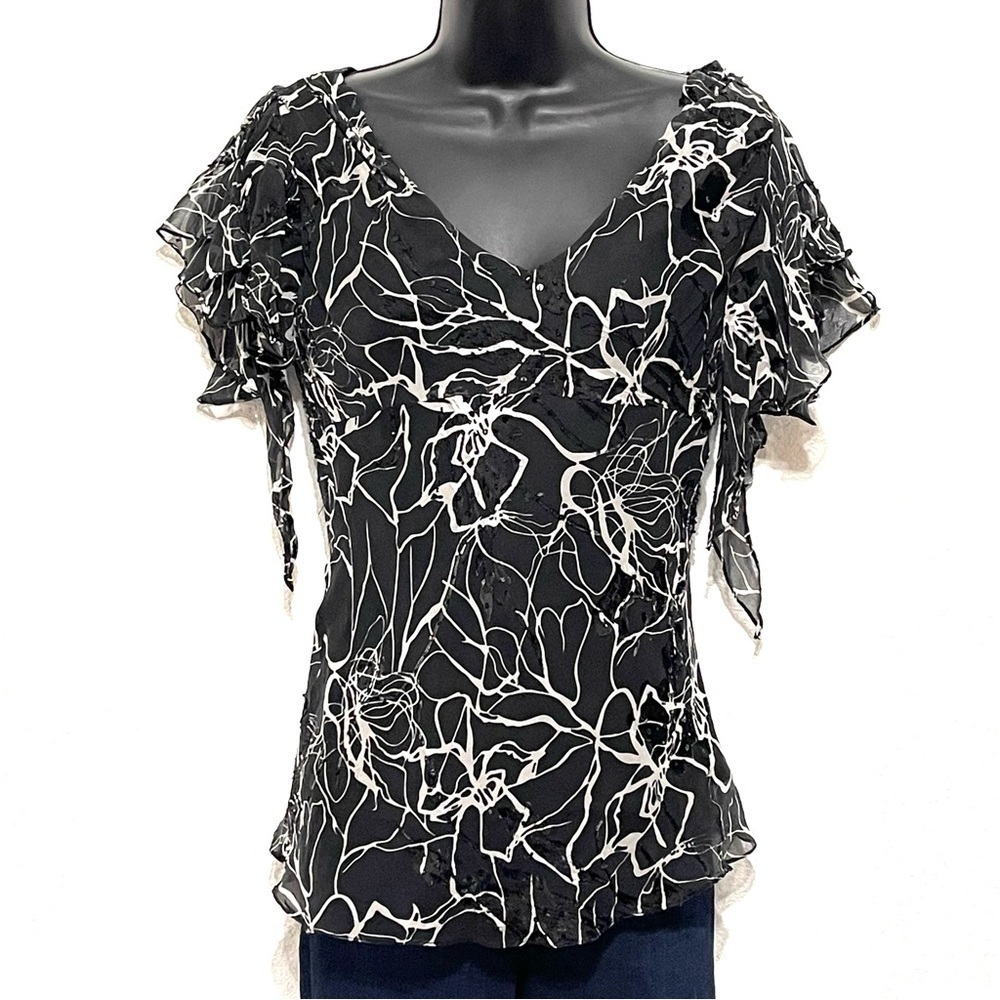 Alex Evenings Woman Black SILK Protect Bead Top Size S